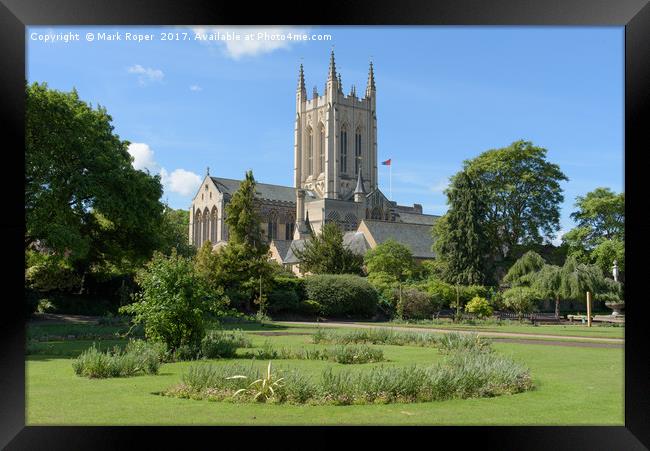 St Edmundsbury Cathedral with flower borders in fo Framed Print by Mark Roper
