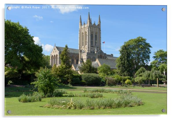 St Edmundsbury Cathedral with flower borders in fo Acrylic by Mark Roper