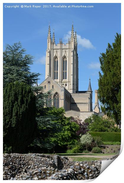 St Edmundsbury Cathedral with abbey wall ruins Print by Mark Roper