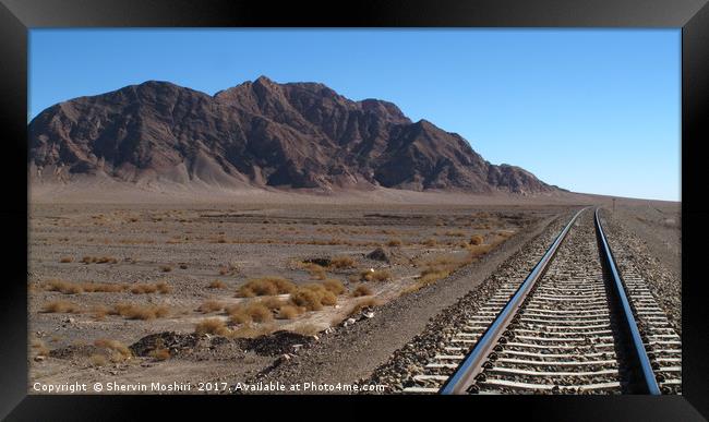 Rail Road in the Desert Framed Print by Shervin Moshiri