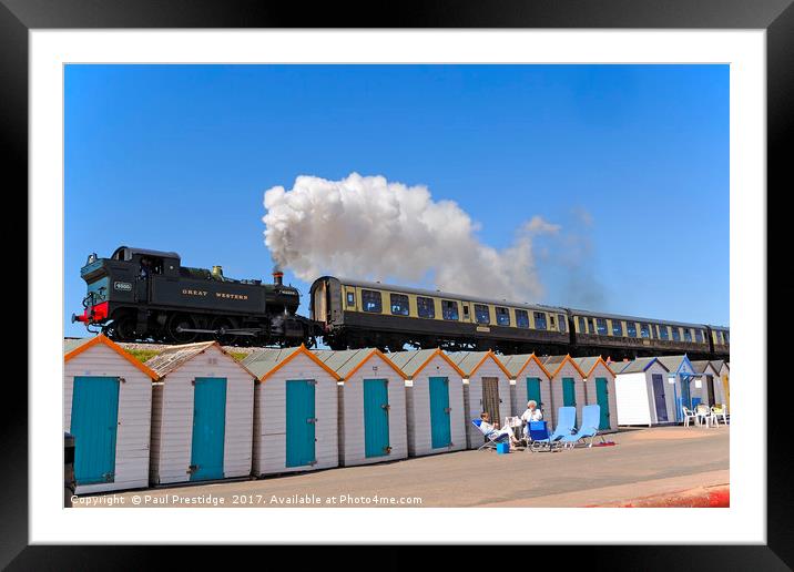 Steam Train & Beach Huts at Goodrington Beach Framed Mounted Print by Paul F Prestidge