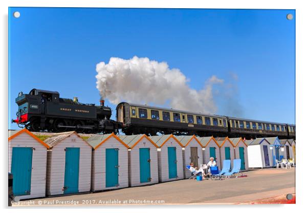 Steam Train & Beach Huts at Goodrington Beach Acrylic by Paul F Prestidge