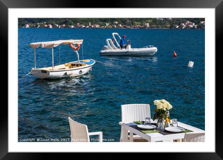 Restaurant on the promenade in Perast Framed Mounted Print by Jason Wells