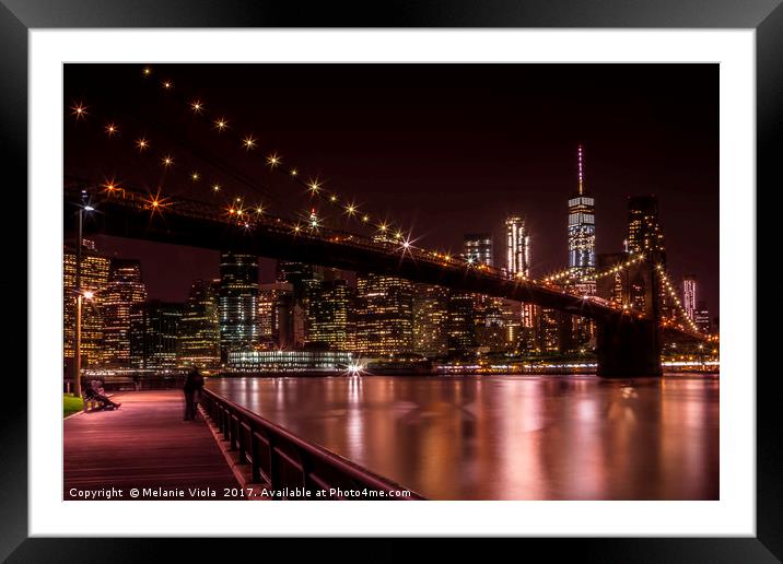 MANHATTAN SKYLINE & BROOKLYN BRIDGE Sunset Framed Mounted Print by Melanie Viola