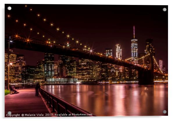 MANHATTAN SKYLINE & BROOKLYN BRIDGE Sunset Acrylic by Melanie Viola