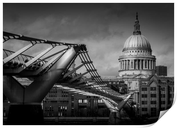 St Paul's Cathedral and Millennium Bridge Print by Gareth Burge Photography
