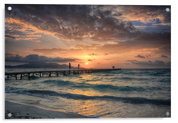 Sunrise,Playa De Muro,Majorca,Spain. Acrylic by jim wilson