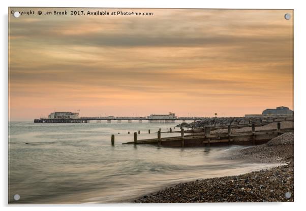 Worthing Pier Evening Acrylic by Len Brook