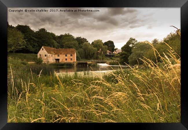 Sturminster Mill on a cloudy day Framed Print by colin chalkley