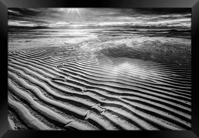 Sand patterns in Mono Framed Print by Janette Hill