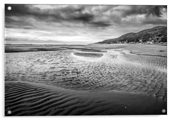 Barmouth Beach in Mono  Acrylic by Janette Hill