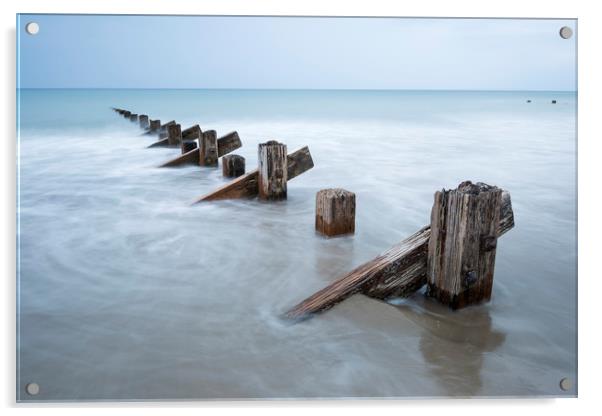 Groynes at Barmouth Acrylic by Janette Hill