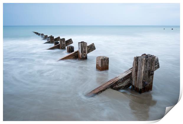 Groynes at Barmouth Print by Janette Hill