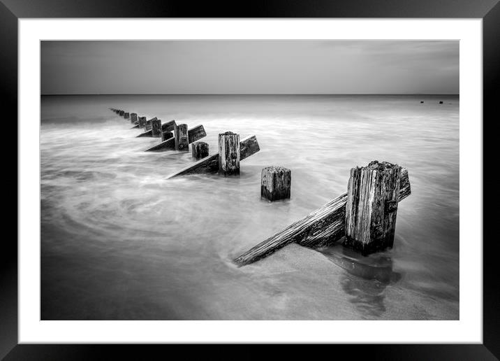 Groynes at Barmouth in Mono Framed Mounted Print by Janette Hill
