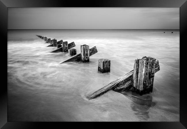 Groynes at Barmouth in Mono Framed Print by Janette Hill