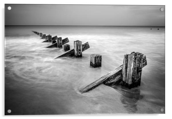 Groynes at Barmouth in Mono Acrylic by Janette Hill