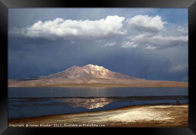 Stormy Skies Over Lake Chungara in Northern Chile Framed Print by James Brunker