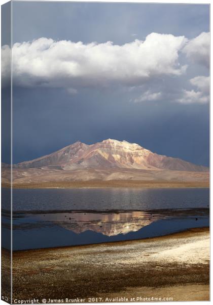 Stormy Skies Over Lake Chungara Chile Vertical Canvas Print by James Brunker