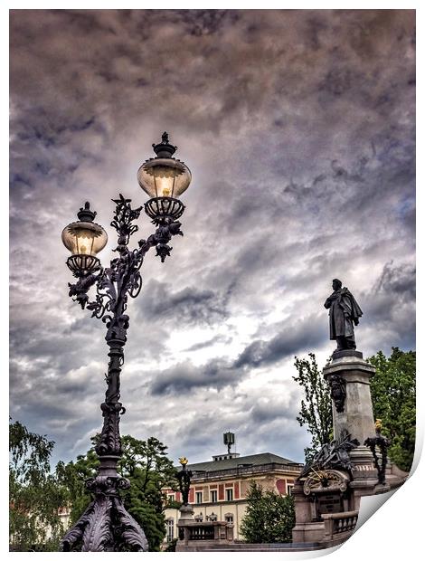 Old Town Street Light, Warsaw, Poland Print by Mark Llewellyn
