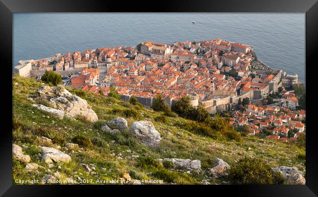 Dubrovnik old town from the hillside Framed Print by Jason Wells