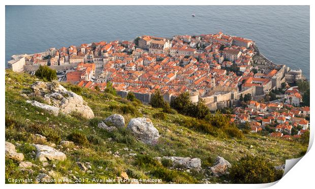 Dubrovnik old town from the hillside Print by Jason Wells