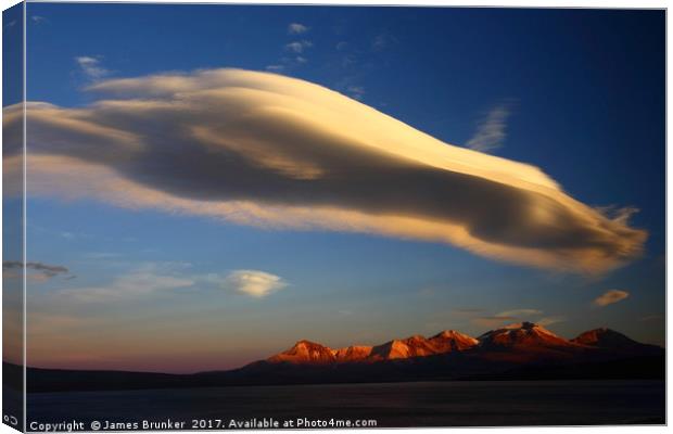 Lenticular Cloud Above the Andes at Sunset Chile Canvas Print by James Brunker