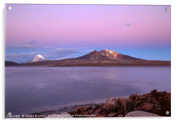 Sunset Over Lake Chungara and Sajama Volcano Chile Acrylic by James Brunker
