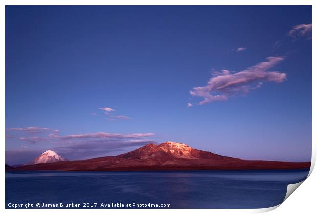 Twilight Over Lake Chungara and Volcanos Chile Print by James Brunker