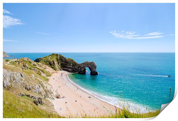 Durdle door and beach in the Summer sunshine. Print by Simon J Beer