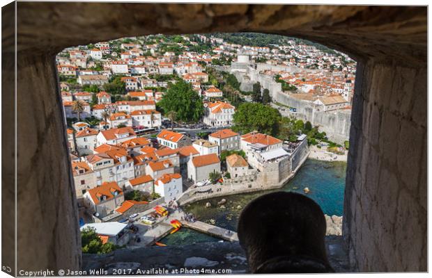 Cannon faces inland at Dubrovnik Canvas Print by Jason Wells