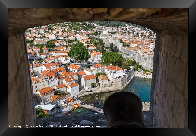 Cannon faces inland at Dubrovnik Framed Print by Jason Wells