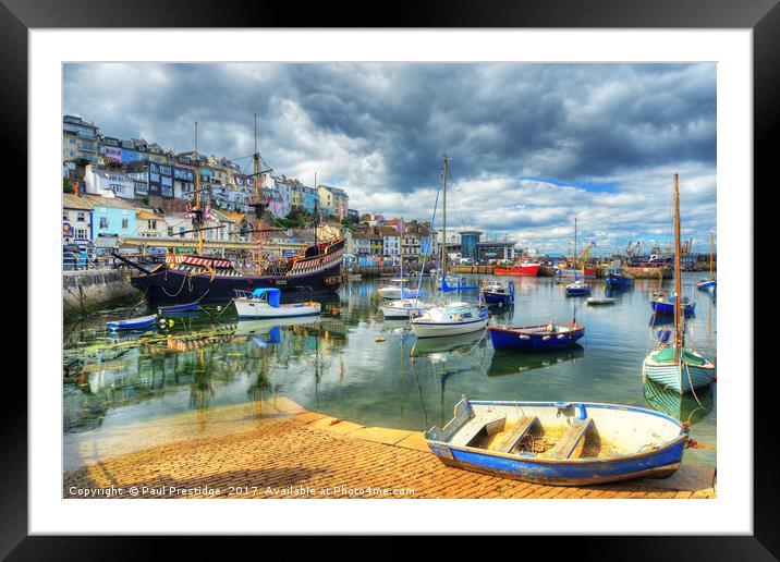 Th 'Golden Hind' replica in Brixham Harbour Framed Mounted Print by Paul F Prestidge