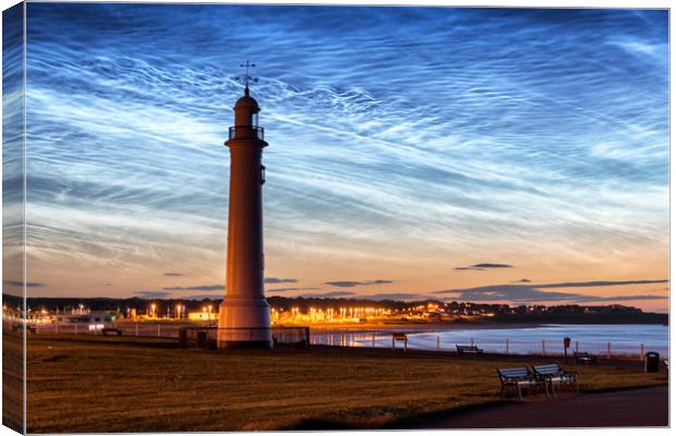 Noctilucent Clouds at White Lighthouse at Seaburn Canvas Print by Ian Aiken