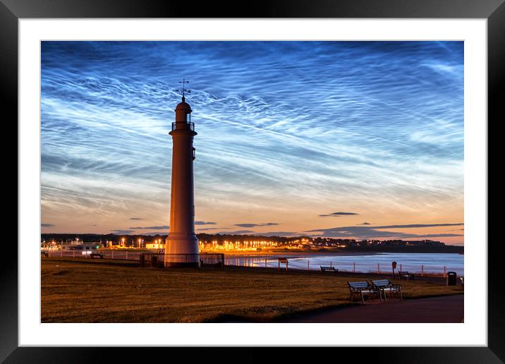 Noctilucent Clouds at White Lighthouse at Seaburn Framed Mounted Print by Ian Aiken