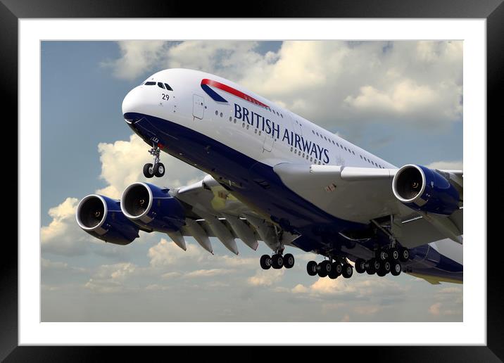 British Airways Airbus A380 Framed Mounted Print by J Biggadike