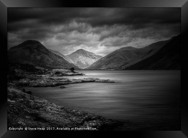 Moody black and white photo of Wastwater in Englis Framed Print by Steve Heap