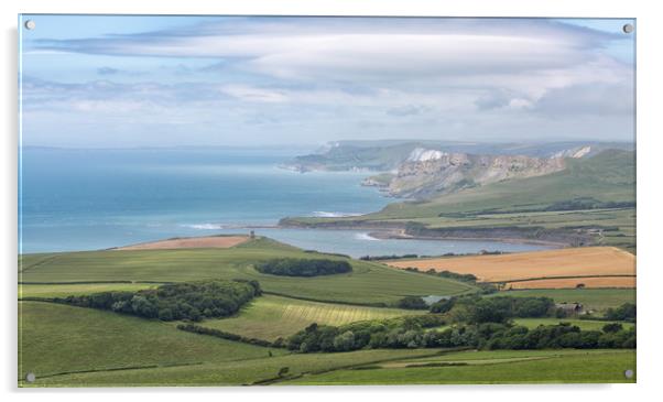 The view from Swyre Head in Purbeck. Acrylic by Mark Godden