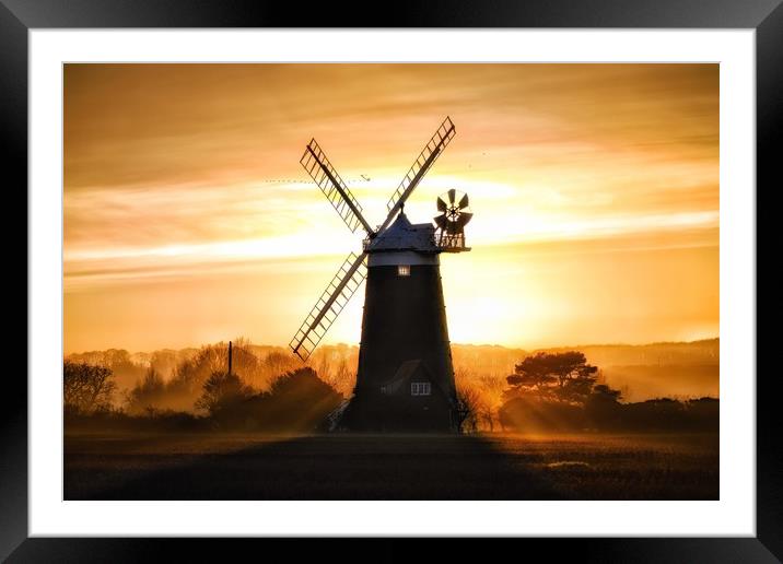 Burnham Overy Staithe mill at sunset  Framed Mounted Print by Gary Pearson
