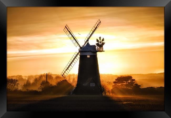 Burnham Overy Staithe mill at sunset  Framed Print by Gary Pearson