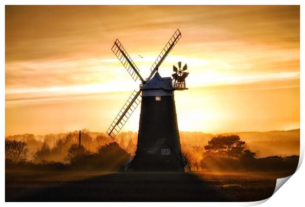 Burnham Overy Staithe mill at sunset  Print by Gary Pearson