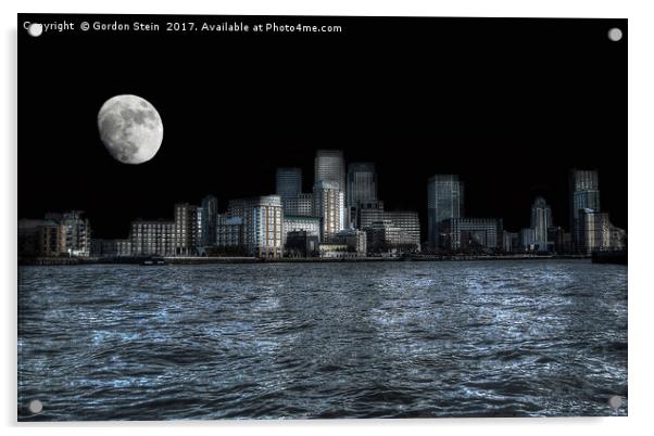 Moonlit Wharf Acrylic by Gordon Stein