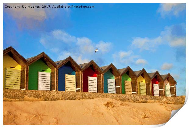 Painterly Beach Huts Print by Jim Jones