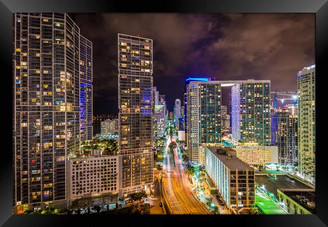 Miami Night Colours 2 Framed Print by Gareth Burge Photography