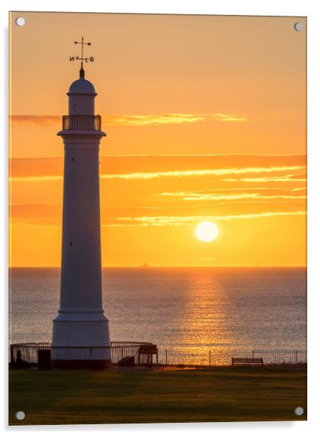 Sunrise at Seaburn Beach with White Lighthouse Acrylic by Ian Aiken