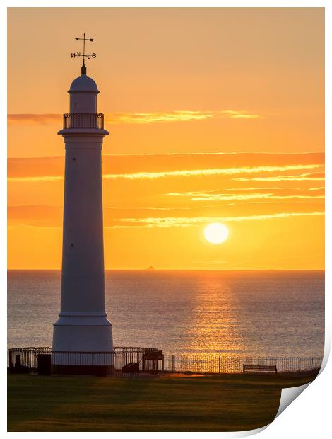 Sunrise at Seaburn Beach with White Lighthouse Print by Ian Aiken