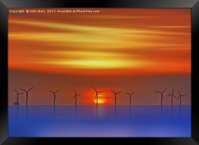 Wind Farms at Sunset (Digital Art) Framed Print by John Wain