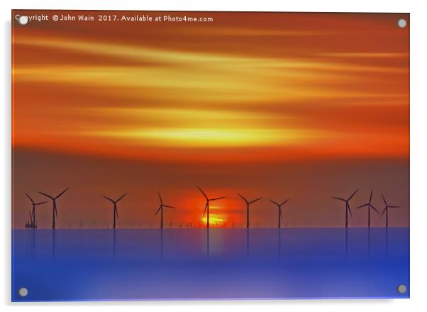 Wind Farms at Sunset (Digital Art) Acrylic by John Wain