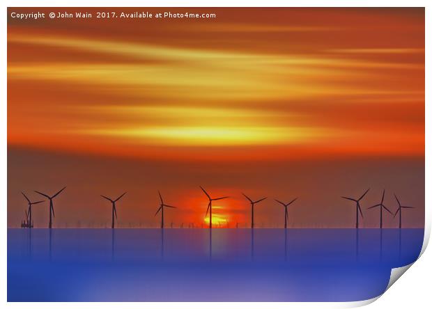 Wind Farms at Sunset (Digital Art) Print by John Wain