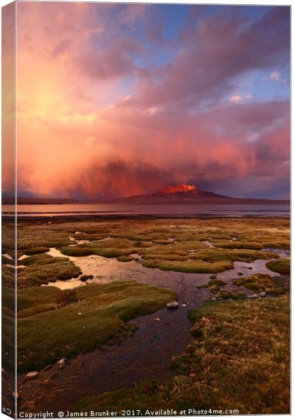 Stormy Sunset Over Lauca National Park Chile Canvas Print by James Brunker