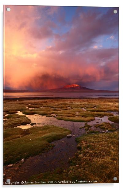 Stormy Sunset Over Lauca National Park Chile Acrylic by James Brunker